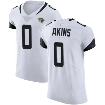 Men's Jacksonville Jaguars ＃0 Jordan Akins White Elite Vapor Untouchable Road Jersey
