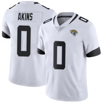 Men's Jacksonville Jaguars ＃0 Jordan Akins White Limited Vapor Untouchable Jersey