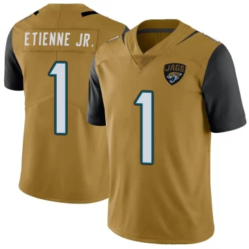 Men's Jacksonville Jaguars ＃1 Travis Etienne Jr. Gold Limited Color Rush Vapor Untouchable Jersey