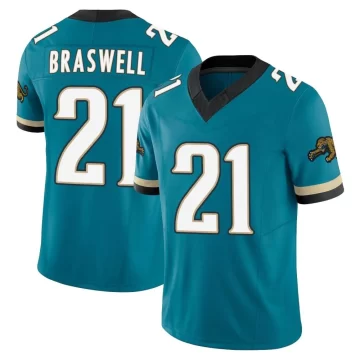 Men's Jacksonville Jaguars ＃21 Christian Braswell Teal Limited Prowler Throwback Vapor F.U.S.E. Jersey