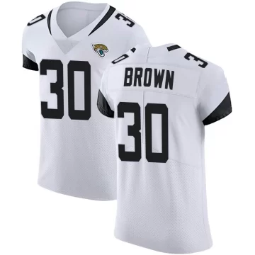 Men's Jacksonville Jaguars ＃30 Montaric Brown White Elite Vapor Untouchable Road Jersey