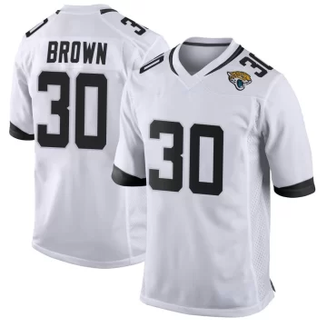 Men's Jacksonville Jaguars ＃30 Montaric Brown White Game Jersey