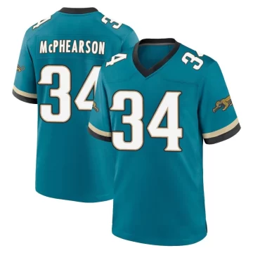 Men's Jacksonville Jaguars ＃34 Zech McPhearson Teal Game Prowler Throwback Jersey