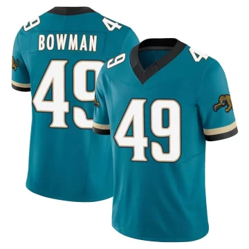Men's Jacksonville Jaguars ＃49 Shawn Bowman Teal Limited Prowler Throwback Vapor F.U.S.E. Jersey