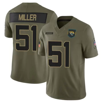 Men's Jacksonville Jaguars ＃51 Ventrell Miller Olive Limited 2025 Salute to Service Jersey