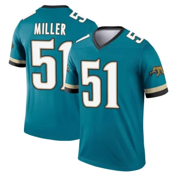 Men's Jacksonville Jaguars ＃51 Ventrell Miller Teal Legend Prowler Throwback Jersey