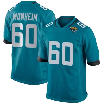 Men's Jacksonville Jaguars ＃60 Jonah Monheim Teal Game Jersey