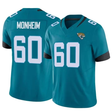 Men's Jacksonville Jaguars ＃60 Jonah Monheim Teal Limited Vapor F.U.S.E. Jersey