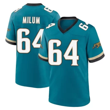 Men's Jacksonville Jaguars ＃64 Wyatt Milum Teal Game Prowler Throwback Jersey