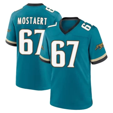 Men's Jacksonville Jaguars ＃67 Eli Mostaert Teal Game Prowler Throwback Jersey