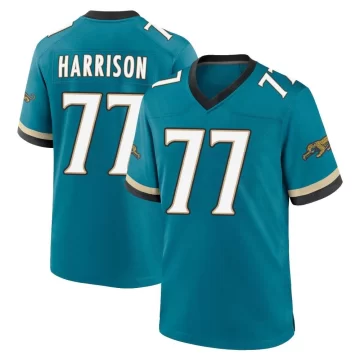 Men's Jacksonville Jaguars ＃77 Anton Harrison Teal Game Prowler Throwback Jersey