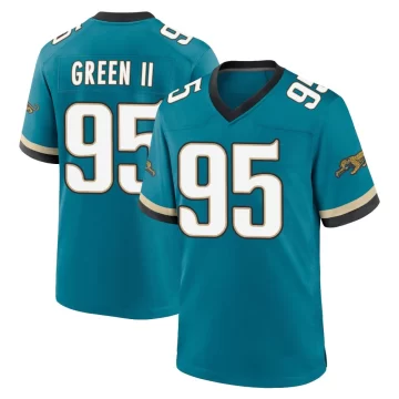 Men's Jacksonville Jaguars ＃95 B.J. Green II Teal Game Prowler Throwback Jersey