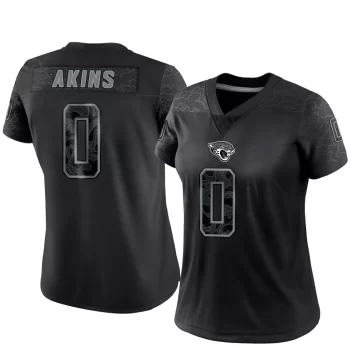 Women's Jacksonville Jaguars ＃0 Jordan Akins Black Limited Reflective Jersey