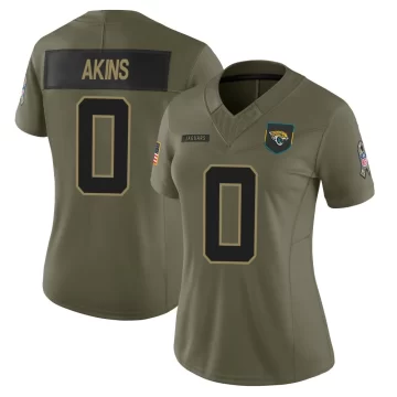 Women's Jacksonville Jaguars ＃0 Jordan Akins Olive Limited 2025 Salute to Service Jersey