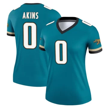 Women's Jacksonville Jaguars ＃0 Jordan Akins Teal Legend Prowler Throwback Jersey