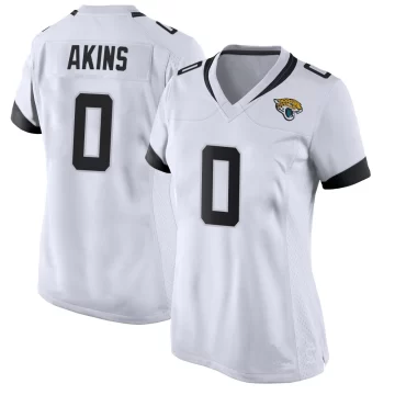 Women's Jacksonville Jaguars ＃0 Jordan Akins White Game Jersey