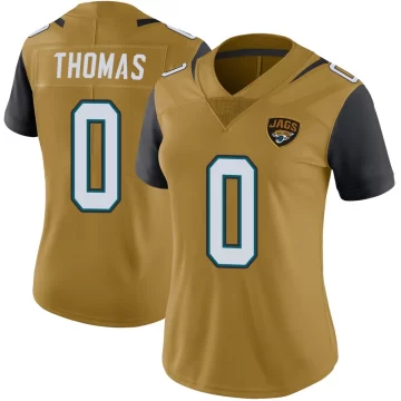 Women's Jacksonville Jaguars ＃0 Trevian Thomas Gold Limited Color Rush Vapor Untouchable Jersey