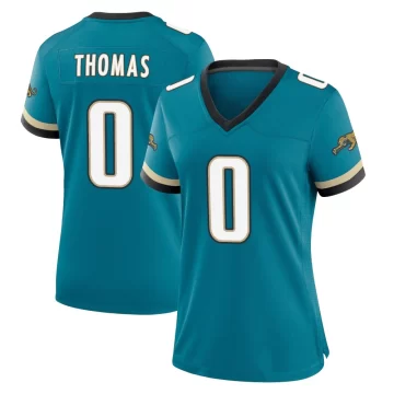 Women's Jacksonville Jaguars ＃0 Trevian Thomas Teal Game Prowler Throwback Jersey