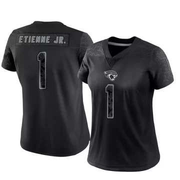 Women's Jacksonville Jaguars ＃1 Travis Etienne Jr. Black Limited Reflective Jersey