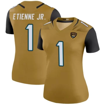 Women's Jacksonville Jaguars ＃1 Travis Etienne Jr. Gold Legend Color Rush Bold Jersey
