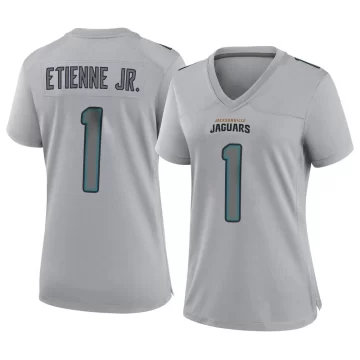 Women's Jacksonville Jaguars ＃1 Travis Etienne Jr. Gray Game Atmosphere Fashion Jersey