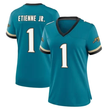 Women's Jacksonville Jaguars ＃1 Travis Etienne Jr. Teal Game Prowler Throwback Jersey