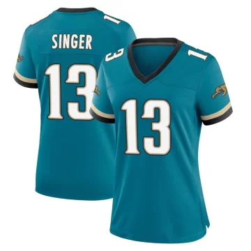 Women's Jacksonville Jaguars ＃13 Dorian Singer Teal Game Prowler Throwback Jersey