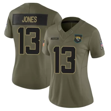 Women's Jacksonville Jaguars ＃13 Tim Jones Olive Limited 2025 Salute to Service Jersey