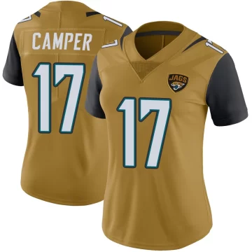 Women's Jacksonville Jaguars ＃17 Cam Camper Gold Limited Color Rush Vapor Untouchable Jersey