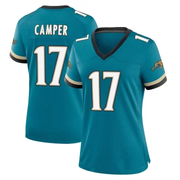 Women's Jacksonville Jaguars ＃17 Cam Camper Teal Game Prowler Throwback Jersey