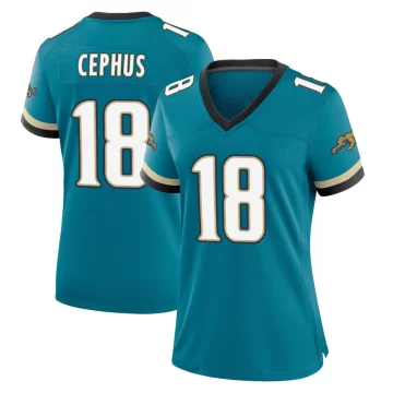Women's Jacksonville Jaguars ＃18 Joshua Cephus Teal Game Prowler Throwback Jersey