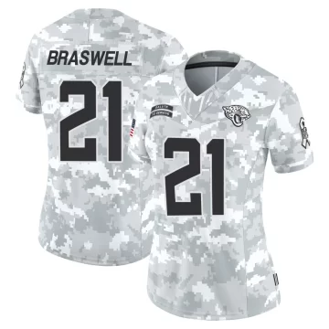 Women's Jacksonville Jaguars ＃21 Christian Braswell Arctic Camo Limited 2024 Salute to Service Jersey
