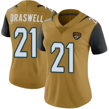 Women's Jacksonville Jaguars ＃21 Christian Braswell Gold Limited Color Rush Vapor Untouchable Jersey