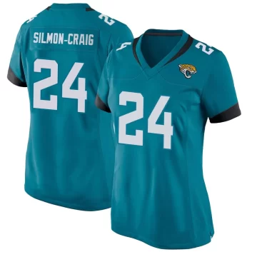 Women's Jacksonville Jaguars ＃24 Cam'Ron Silmon-Craig Teal Game Jersey