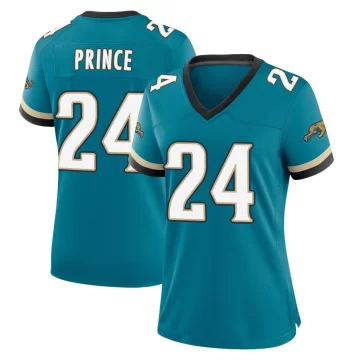 Women's Jacksonville Jaguars ＃24 De'Antre Prince Teal Game Prowler Throwback Jersey
