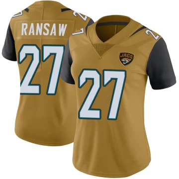 Women's Jacksonville Jaguars ＃27 Caleb Ransaw Gold Limited Color Rush Vapor Untouchable Jersey