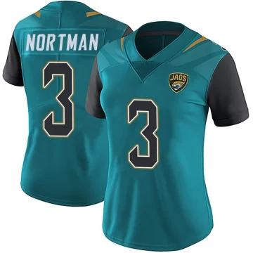 Women's Jacksonville Jaguars ＃3 Brad Nortman Teal Limited Vapor Untouchable Team Color Jersey