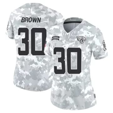 Women's Jacksonville Jaguars ＃30 Montaric Brown Arctic Camo Limited 2024 Salute to Service Jersey