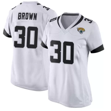 Women's Jacksonville Jaguars ＃30 Montaric Brown White Game Jersey