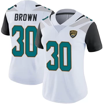 Women's Jacksonville Jaguars ＃30 Montaric Brown White Limited Vapor Untouchable Jersey