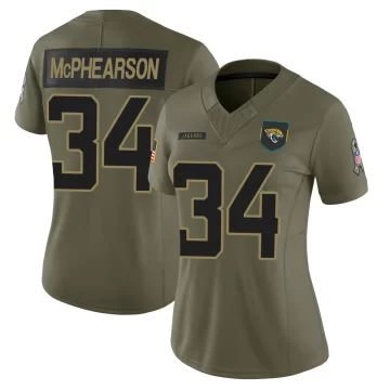 Women's Jacksonville Jaguars ＃34 Zech McPhearson Olive Limited 2025 Salute to Service Jersey