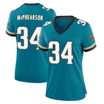 Women's Jacksonville Jaguars ＃34 Zech McPhearson Teal Game Prowler Throwback Jersey