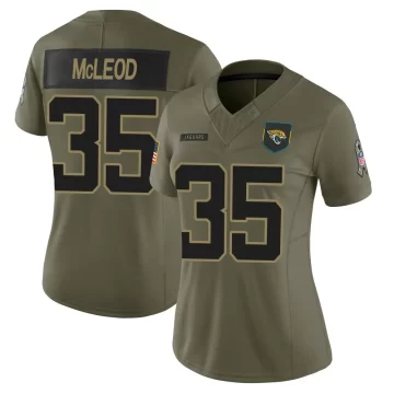 Women's Jacksonville Jaguars ＃35 Jalen McLeod Olive Limited 2025 Salute to Service Jersey