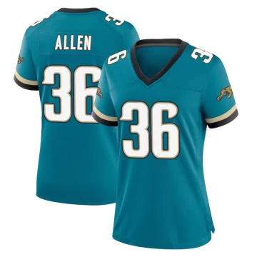 Women's Jacksonville Jaguars ＃36 LeQuint Allen Teal Game Prowler Throwback Jersey