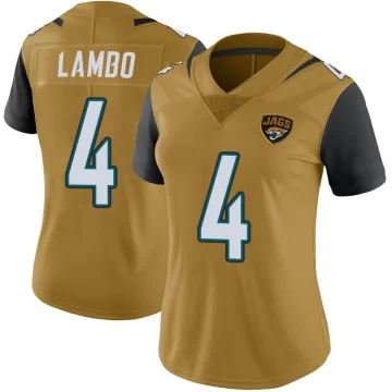 Women's Jacksonville Jaguars ＃4 Josh Lambo Gold Limited Color Rush Vapor Untouchable Jersey
