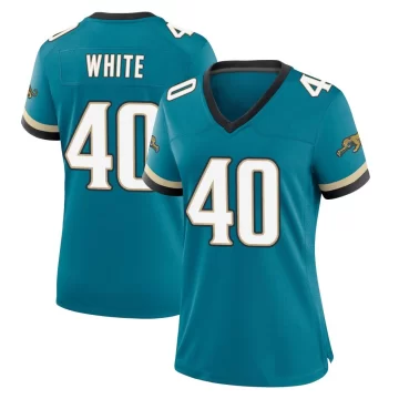 Women's Jacksonville Jaguars ＃40 Aydan White Teal Game Prowler Throwback Jersey