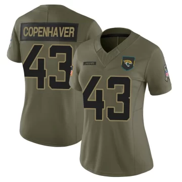 Women's Jacksonville Jaguars ＃43 John Copenhaver Olive Limited 2025 Salute to Service Jersey
