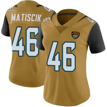 Women's Jacksonville Jaguars ＃46 Ross Matiscik Gold Limited Color Rush Vapor Untouchable Jersey