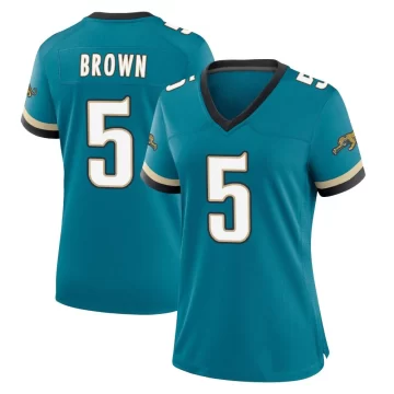 Women's Jacksonville Jaguars ＃5 Dyami Brown Teal Game Prowler Throwback Jersey