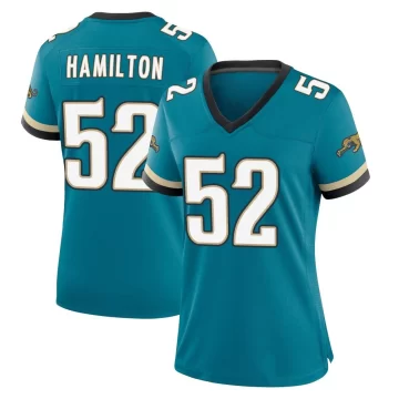 Women's Jacksonville Jaguars ＃52 DaVon Hamilton Teal Game Prowler Throwback Jersey